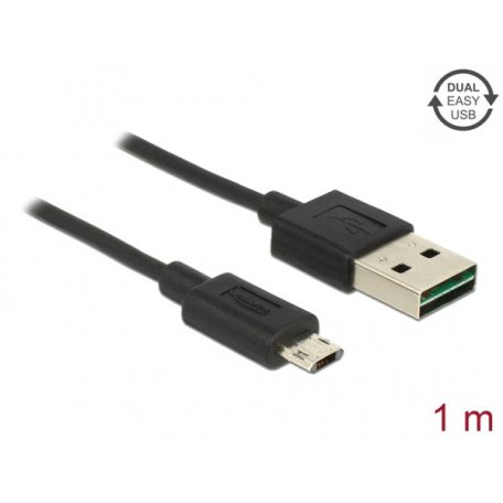 Delock Kábel - 83844 (EASY-USB-A 2.0 -> EASY-USB Micro-B, apa/apa, 1m fekete)