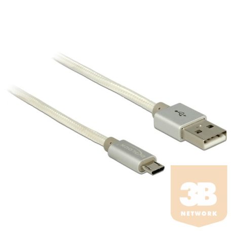 KAB Delock 83916 USB2.0 Type-A apa > USB2.0 micro-B textil bevonatú adat- és tápkábel - 1m - Fehér