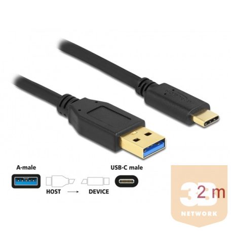 DELOCK kábel USB 3.2 Gen 1 Type-A to USB Type-C, 2m