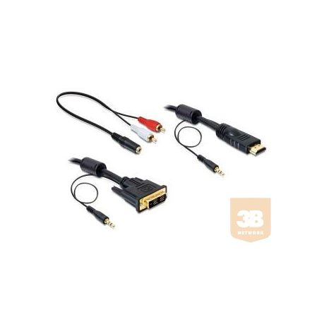 Delock HDMI kábel, DVI(M) -> HDMI(M), 2m + Audio (Jack 3,5mm)