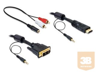 Delock HDMI kábel, DVI(M) -> HDMI(M), 2m + Audio (Jack 3,5mm)