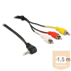   Delock 84504 kábel sztereo jack 3.5 mm 4 pin apa, forgatott > 3 x RCA apa, 1,5 m