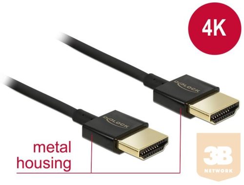 Delock kábel High Speed HDMI with Ethernet A male > A male 3D 4K 3m Slim