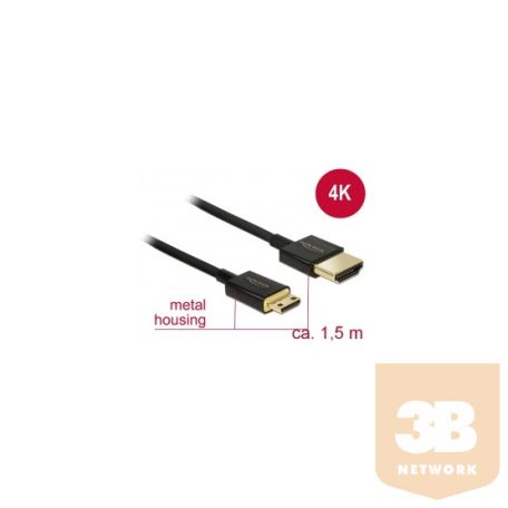 KAB Delock 84777 High Speed HDMI-kábel Ethernettel - HDMI-A > HDMI Mini-C- 3D4K, vékony, prémium - 1,5 m