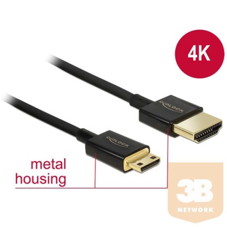 KAB Delock 84778 HDMI-A apa > HDMI mini-C apa 3D 4K High Speed Ethernettel kábel - 2m