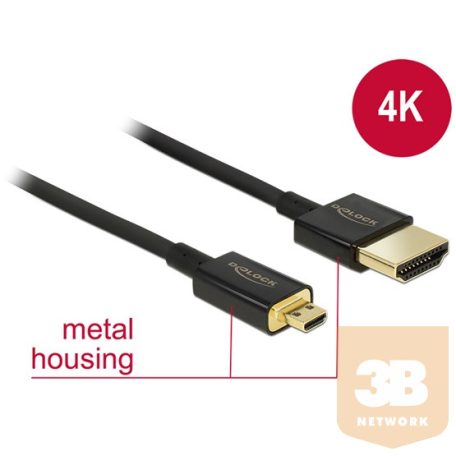 KAB Delock 84788 HDMI-A - HDMI Micro-D High Speed HDMI kábel Ethernettel 3D, 4K, vékony - 0,5m