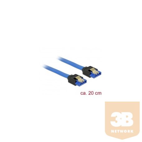 KAB Delock 84977 SATA kábel, 6 Gb/s hüvely, egyenes > SARA hüvely, egyenes kék/aranyszínű kapcsokkal - 20 cm