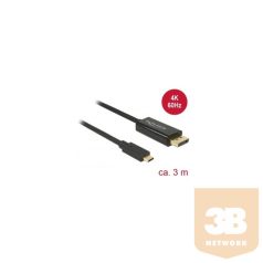   KAB Delock 85257 Kábel-C csatlakozó > Displayport csatlakozó (DP vált.) 4K 60 Hz - 3 m - fekete