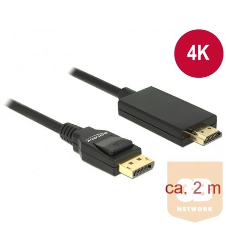 DELOCK kábel Displayport 1.2 male to HDMI male 4K passzív, 2m, fekete