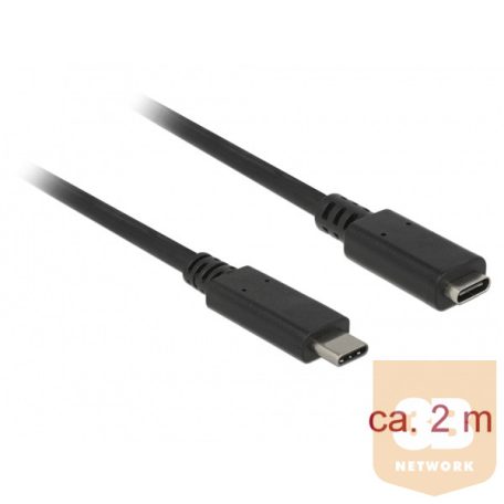 DELOCK kábel USB 3.1 Gen 1 Type-C male/female hosszabbító, 3A, 2m, fekete