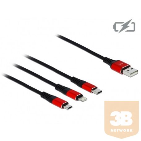 Delock Kábel - 85891 (USB2.0 - microUSB, Lightning, USB Type-C töltő kábel készlet, fekete, 30cm)