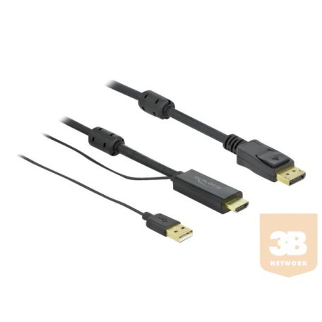 DELOCK HDMI M DisplayPort M 4K cable 3m powered by USB A M black