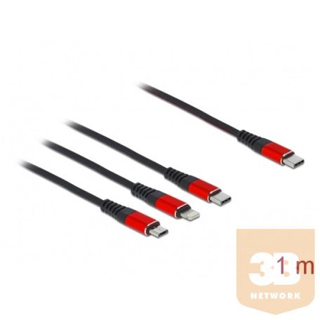 KAB Delock 86711 USB töltőkábel 3 az 1-ben USB-C + apa Lightning + Micro USB + USB-C - 1m