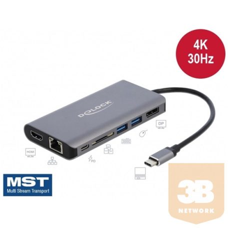 ADA Delock 87683 USB-C dokkoló állomás 4K - HDMI / DP / USB 3.0 / SD / LAN / PD 3.0