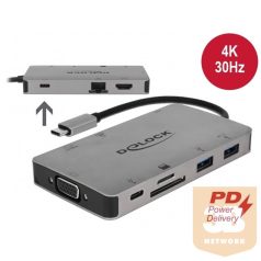   ADA Delock 87735 USB-C dokkoló állomás 4K - HDMI / VGA / USB 3.1 / SD / LAN / PD 3.0