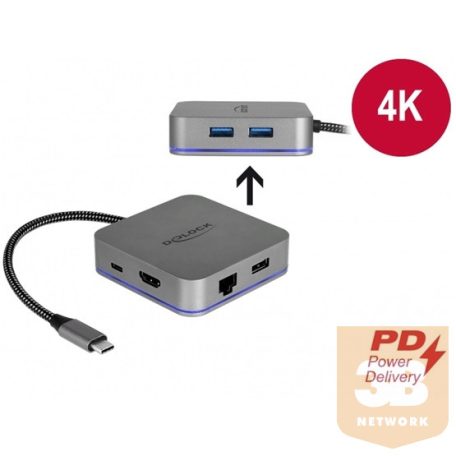 ADA Delock 87742lock USB-C dokkoló állomás mobil eszközökhöz 4K - HDMI / Hub / LAN / PD 3.0 LED kijelzővel