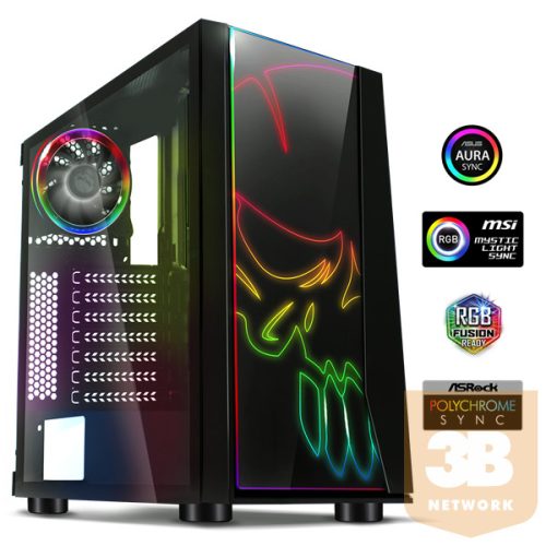 Spirit of Gamer Számítógépház - GHOST ONE (fekete, ablakos, 2x12cm ventilátor, ATX, mATX, 2xUSB3.0, 1xUSB2.0)