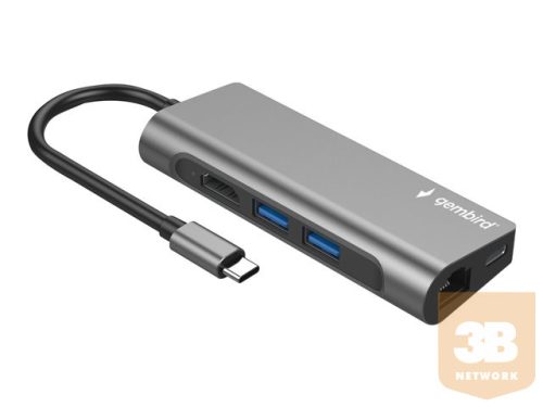 GEMBIRD A-CM-COMBO5-01 Multi Port Adapter USB Type C 5in1 LAN Gigabit Hub USB 3.0