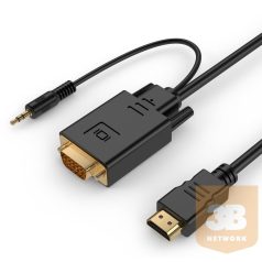   Gembird HDMI-VGA és audio kábeladapter, egy port, 1,8 m, fekete