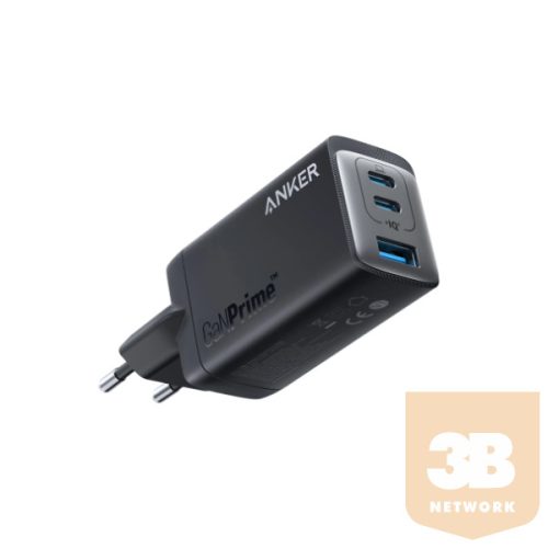 ANKER Hálózati Töltő, GaNPrime 65W, 3 port, 2xUSB-C + 1xUSB-A, PowerIQ 4.0, fekete - A2668311