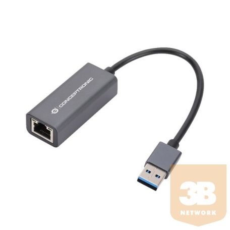 Conceptronic átalakító - ABBY08G (USB-A 3.0 to RJ-45, Nintendo Switch támogatás, aluminium, szürke)