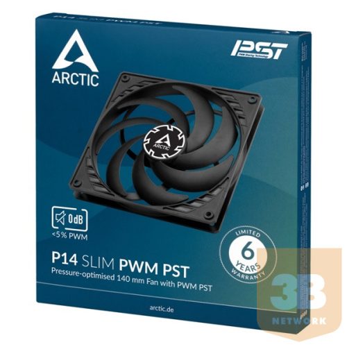 ARCTIC COOLING Rendszerhűtő Ventilátor P14 Slim PWM PST Fekete, 14cm