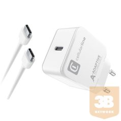   CellularLine Hálózati töltő USB-C kábellel, 1xUSB, 15 W, fehér