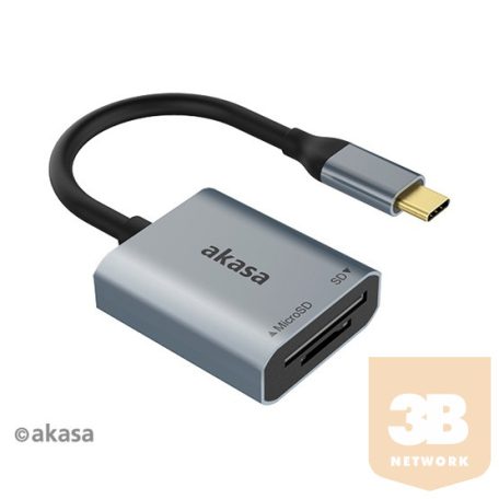 USB Akasa - USB 3.2 Type-C - 2 portos kártyaolvasó - AK-CR-10BK - Fekete