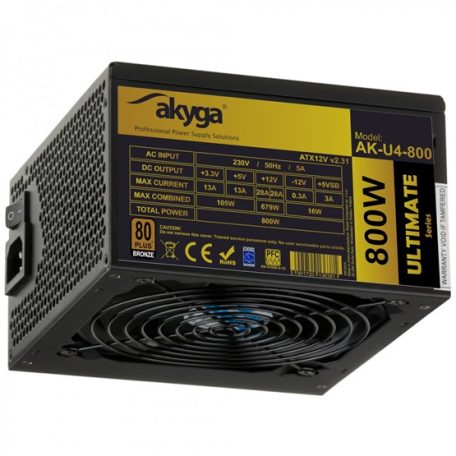 AKYGA ATX Power Supply 800W AK-U4-800 P4+4 PCI-E 6 pin 6+2 pin 6x SATA APFC 80+ bronze FAN 12cm