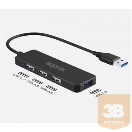 APPROX USB HUB - USB3.0 4in1 HUB (3db USB2.0, 1db USB3.0) Fekete