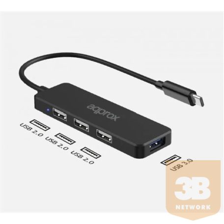 APPROX USB HUB - Type-C 4in1 HUB (3db USB2.0, 1db USB3.0) Fekete