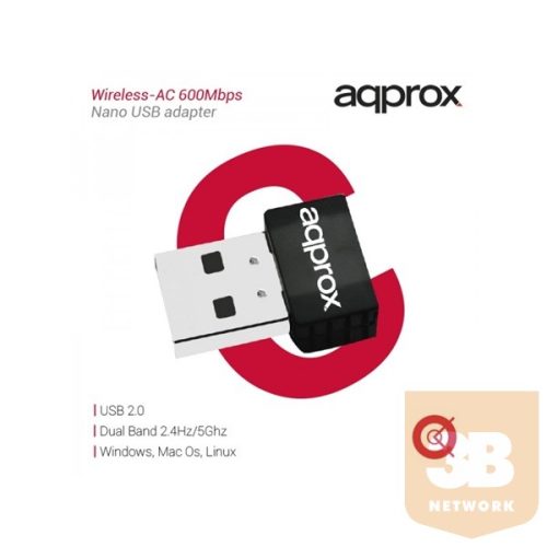 APPROX Hálózati Adapter - USB, nano, Dual-Band, 600 Mbps Wireless N (802.11b/g/n/ac)