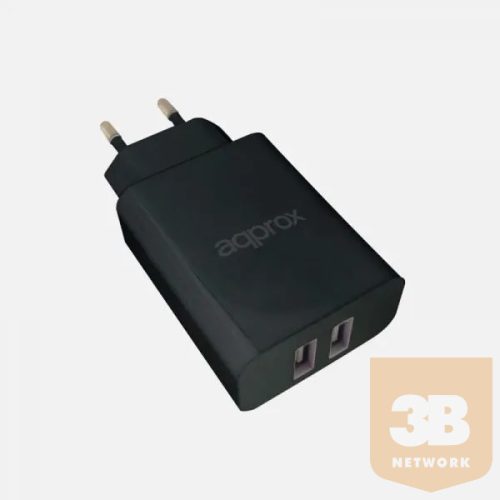 APPROX Telefon töltő - 2db USB2.0, 5V/2.4A, Fekete