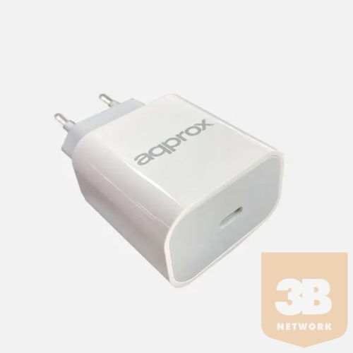 APPROX Telefon töltő - 1db USB-C, 5VDC/3A or 9VDC/2.22A or 12V/1.67A, Fehér