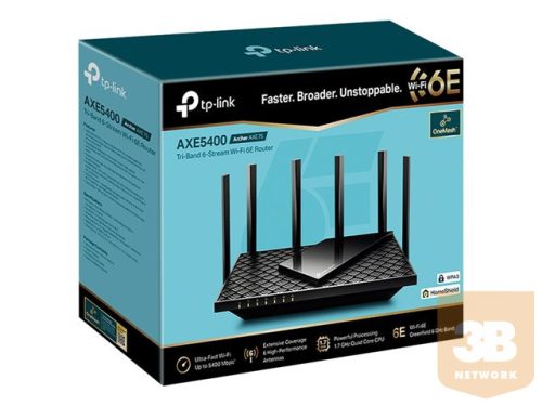 TP-LINK AX5400 Tri-Band Wi-Fi 6E Router 574Mbps at 2.4GHz + 2402Mbps at 5GHz + 2402Mbps at 6GHz 6x Antennas Broadcom 1.7GHz Quad CPU