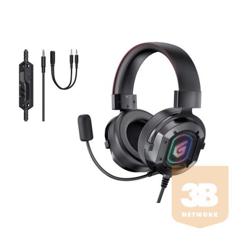 Conceptronic Fejhallgató - ATHAN03B (3.5 mm Jack+elosztó kábel, 7.1 hangzás, RGB,hangerőszabályzó, 220 cm kábel, fekete)