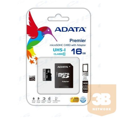 ADATA Memóriakártya MicroSDHC 16GB + Adapter UHS-I CLASS 10