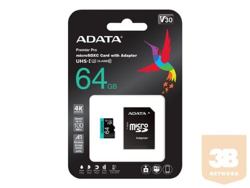 ADATA 64GB Micro SDXC UHS-I U3 V30S A2 + Adapter