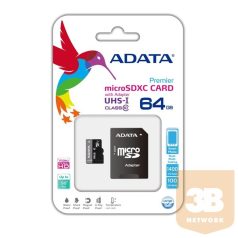   ADATA Memóriakártya MicroSDHC 64GB + Adapter UHS-I CLASS 10