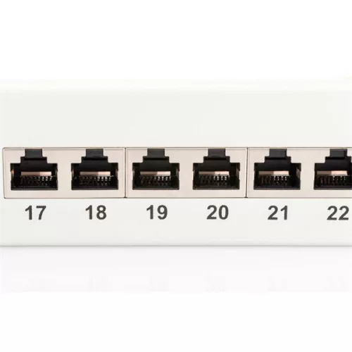 DIGITUS 19" 1U 24port Cat.6 kompakt szürke árnyékolt Patch Panel