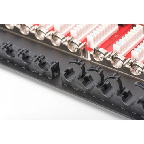DIGITUS 19" 0,5U 24port Cat.6 HD kompakt fekete árnyékolt Patch Panel