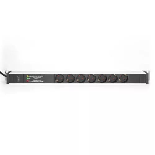 DIGITUS 0U PDU 230V 16A 7xCEE 7/3 aljzat CEE7/7 csatlakozó túlfeszültség védelemmel és vonalszűrővel 2m elosztósor