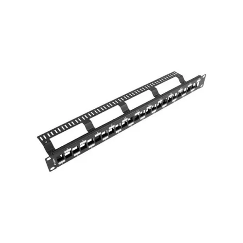 Lanberg PPKS-1224-B 19" 1U üres fekete patch panel 24 db Keystone jack fogadására, kábeltartóval
