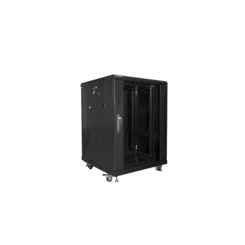Lanberg FF01-6615-12B 19" 15U SZÉL:600mm MÉLY:600mm MAG:848mm lapraszerelt üvegajtós fekete rack szekrény