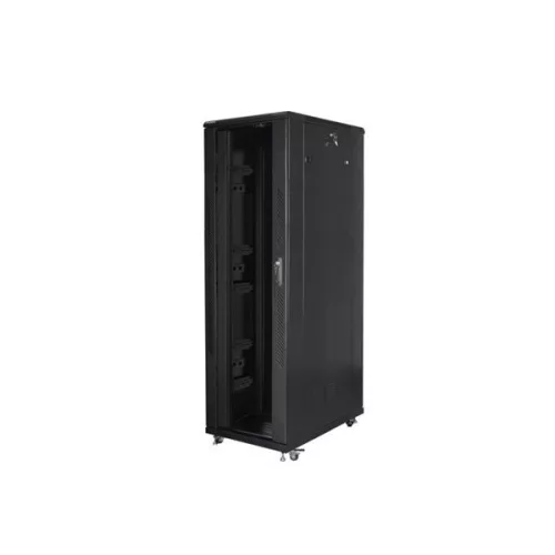 Lanberg FF01-8242-12B 19" 42U SZÉL:800mm MÉLY:1200mm MAG:2047mm lapraszerelt üvegajtós fekete rack szekrény