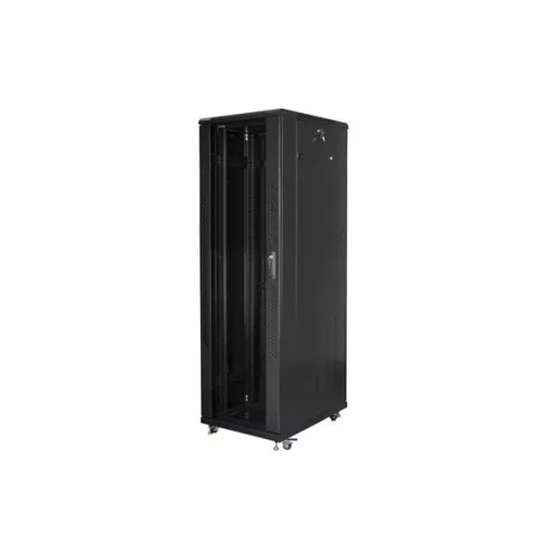Lanberg FF01-8842-12B 19" 42U SZÉL:800mm MÉLY:800mm MAG:2047mm lapraszerelt üvegajtós fekete rack szekrény