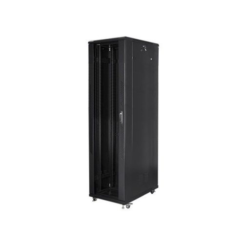 Lanberg FF01-8047-12B 19" 47U SZÉL:800mm MÉLY:1000mm MAG:2270mm lapraszerelt üvegajtós fekete rack szekrény