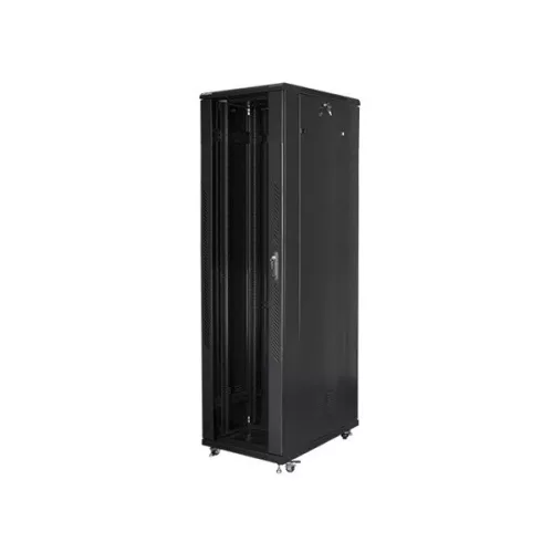Lanberg FF01-8047-12B 19" 47U SZÉL:800mm MÉLY:1000mm MAG:2270mm lapraszerelt üvegajtós fekete rack szekrény