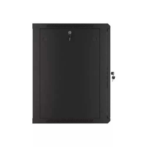 Lanberg WF01-6615-10B 19" 15U SZÉL:600mm MÉLY:600mm MAG:774mm lapraszerelt üvegajtós fekete fali rack szekrény