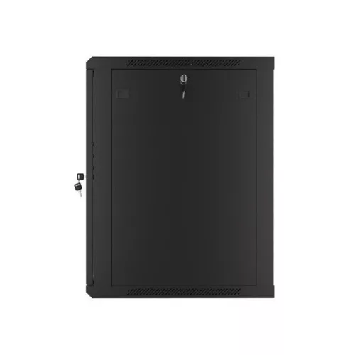 Lanberg WF01-6615-10B 19" 15U SZÉL:600mm MÉLY:600mm MAG:774mm lapraszerelt üvegajtós fekete fali rack szekrény